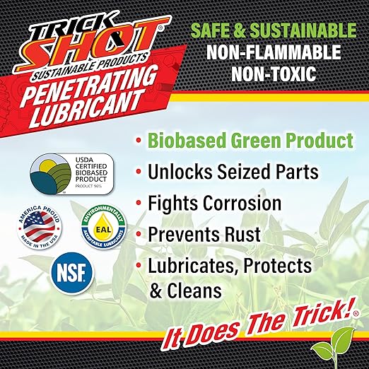 Trick Shot - 3 in 1 Penetrating Lubricant Oil - Non-Toxic, Non-Flammable & Eco-Friendly Food Grade Industrial Oil Spray - Biodegradable Anti-Seize Lubricant, Protects, Degreases & Cleans (1-Pack)