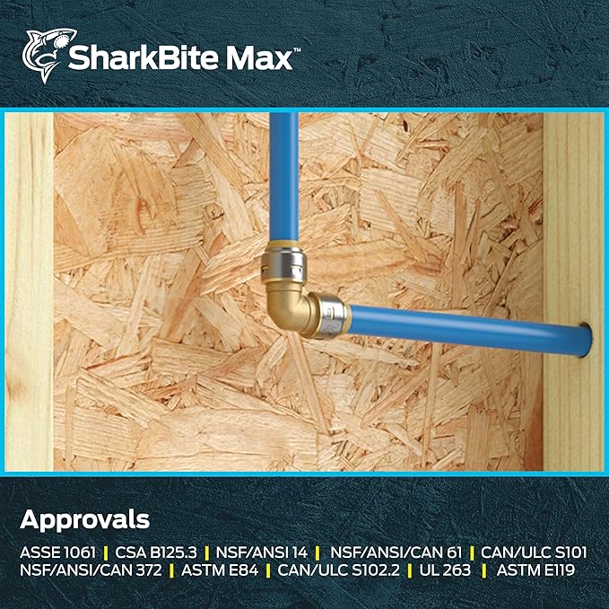 SharkBite Max 3/4 x 3/4 in PTC 90-Degree Elbow, Pack of 6, Push-to-Connect Brass Plumbing Fitting, UR256