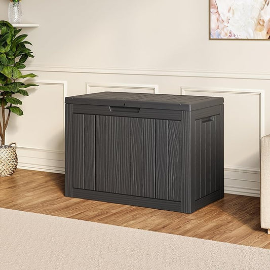 48 Gallon Outdoor Storage Deck Box Waterproof,Garden Tool,Backyard Cushion,Poolside Storage,Small Delivery Boxes for Outside,UV-Resistant & All-Weather,Wood-like Striped BLack