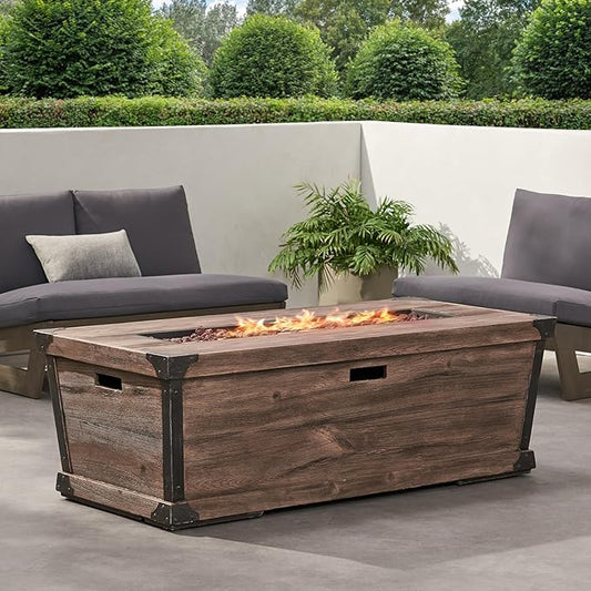 Propane Fire Pit Table, 56" MGO Firepits for Outside, Rectangular Gas Fire Pit for Outside Patio, Propane Fire Table for Deck, Backyard, 50,000BTU, Tank Not Included, Brown