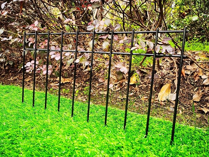 Adavin Small/Medium Animal Barrier Fence 25 Pack 20 in(L)X 10 in(H) Underground Decorative Garden Fencing,Dog Rabbits Fences Black Metal Fence Panel Ground Stakes for Outdoor Patio.Total Length 42 Ft