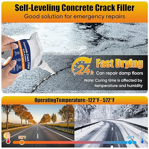 Concrete Crack Filler, Self Leveling Cement Crack Sealant, Quick-Drying Sealing Adhesive Repair Sealer for Driveways, Sidewalks, Patios, Waterproof Outdoor Joint Caulking Glue, Gray