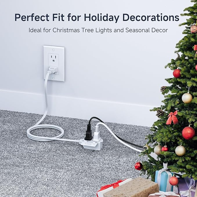 [UL Listed] Cable Matters 2-Pack 16 AWG 2 Prong Extension Cord 10 ft, 13A 3-Outlet Extension Cords with Tamper Guard, 13 Amp, 1625 Watts, White