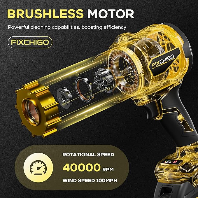 Cordless Leaf Blower, Portable Dust Cleaner with 1 x 4.0Ah Batteries, 3 Speed Modes, Handheld Leaf Blower for Lawn, Garage, Snow, Patio(Yellow)