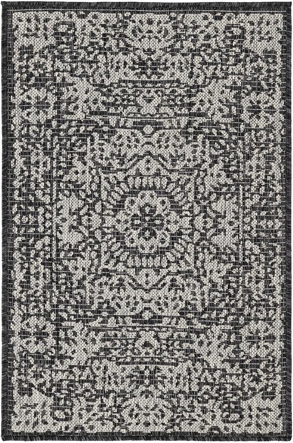 Unique Loom Outdoor Traditional Collection Area Rug - Timeworn (2' x 3' Rectangle Charcoal Gray/Gray)
