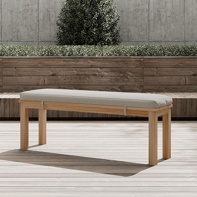 Outdoor Patio Bench, Metal Aluminum Outdoor Bench with Waterproof Cushions, Outdoor Patio Furniture Seating for Porch, Balcony, Deck, Backyard, Light Wood Color