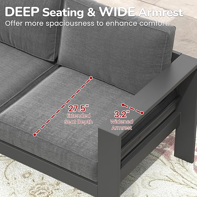 Solaste Aluminum Patio Furniture Set, 5 Seats Modern Outdoor Conversation Set Outdoor Furniture Set with Upgrade Cushion and Coffee Table,Dark Grey