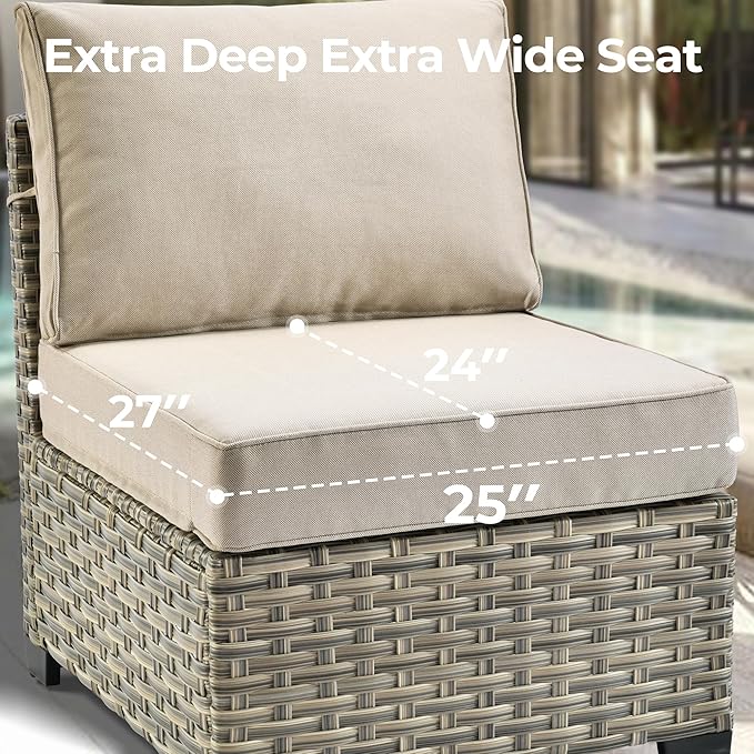 HOOOWOOO Outdoor Sectional Patio Furniture Set,9 Pieces Wicker Conversation Sets L Shaped Couch,Extra Deep Out Door Sofa Outside Furniture with Swivel Chairs,Beige