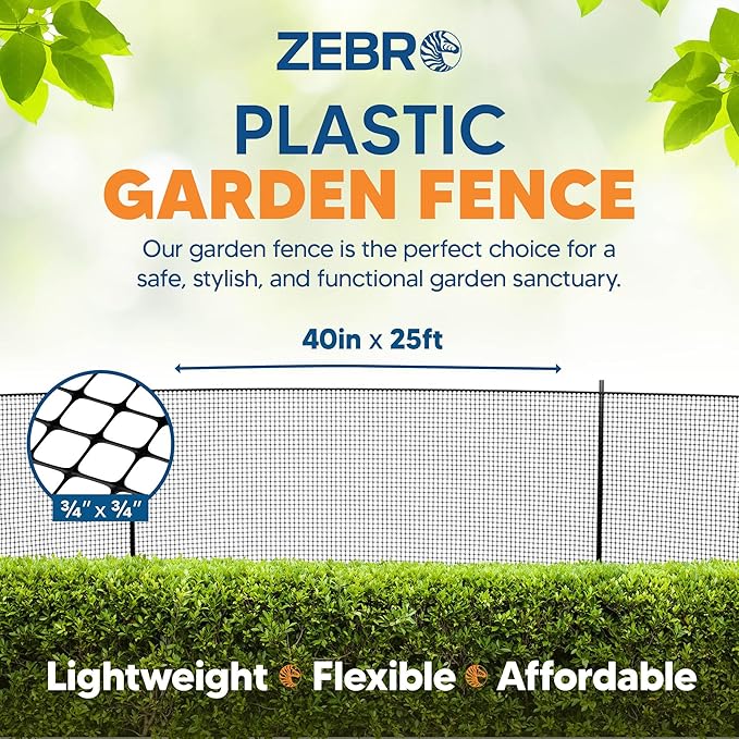 3/4" Square Mesh Plastic Fence Roll (40" x 25' - Black) - Unobtrusive 40 Inch High Temporary Garden Fencing Netting to Protect Plants, Patio, Porch, Yards and Outdoor Spaces from Deer & Animals