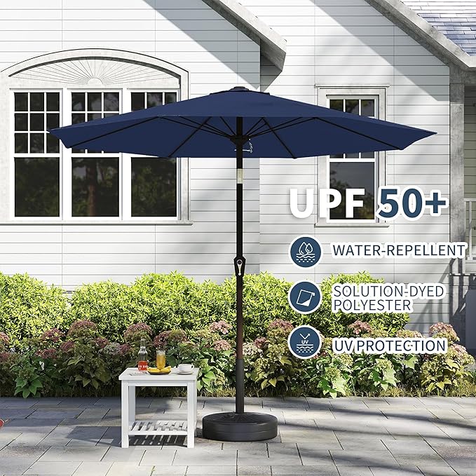 PatioKingdom 11FT Patio Umbrella,Outdoor Umbrella with Push Button Tilt and Crank,Market Table Umbrella with 8 Sturdy Fiberglass Ribs UV Protection(Navy, 11FT)