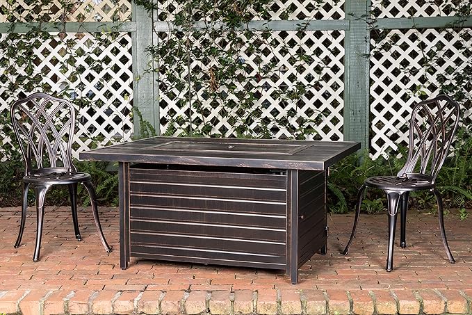 Fire Sense 62734 Sawyer Aluminum Convertible Gas Fire Pit Table 55,000 BTU Multi-Functional Outdoor Firepit with Fire Bowl Lid, Nylon Cover & Clear Fire Glass - Bronze Finish - Rectangular 48"