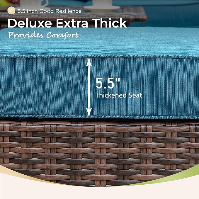 Outdoor Swivel Patio Chairs Set of 2 with Side Table, 3 Piece Wicker Highback Patio Bistro Set with Cushions for Deck Porch and Yard, Peacock Blue