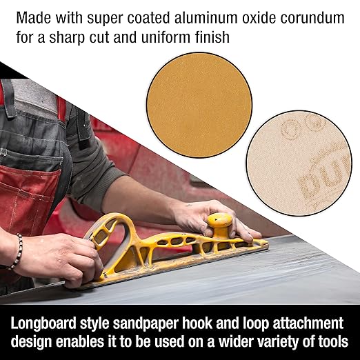 Dura-Gold Premium - 240 Grit Gold - Hook & Loop Backing Longboard Continuous Sandpaper Roll, 2-3/4" Wide, 12 Yards Long - for Automotive & Woodworking Air File Long Board Sanders, Hand Sanding Blocks