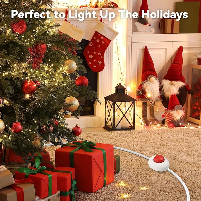 BN-LINK 12ft Extension Cord with Footswitch 16/2 SPT-2, 3-Outlet Indoor Extension Cord with On Off Switch, for Christmas Tree and Holiday Decorations, White