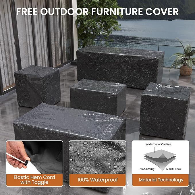 UDPATIO 4 Pieces Balcony Furniture, Outdoor Patio Furniture with Storage Coffee Table, Oversized Armrest Wicker Patio Set with Blue Cushions for Backyard Porch Garden Poolside