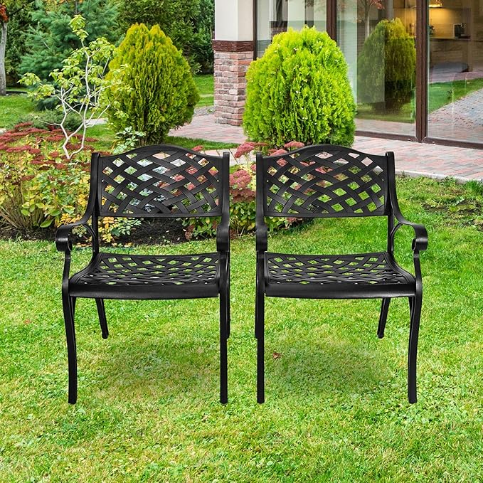Cast Aluminum Outdoor Bistro Chairs Set of 4, Patio Dinning Chairs, 4 Pieces Metal Conversation Chairs for Deck, Porch Garden