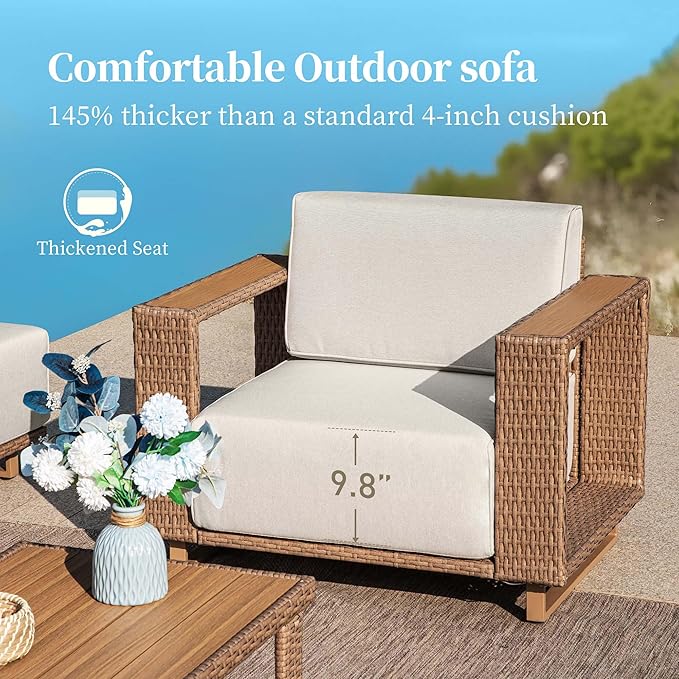 L Shaped Patio Couch,Outdoor Rattan Wicker Patio Furniture with 10''Ultra-Thick Cushions,All Weather Patio Sectional Set for Lawn Garden Backyard,Beige