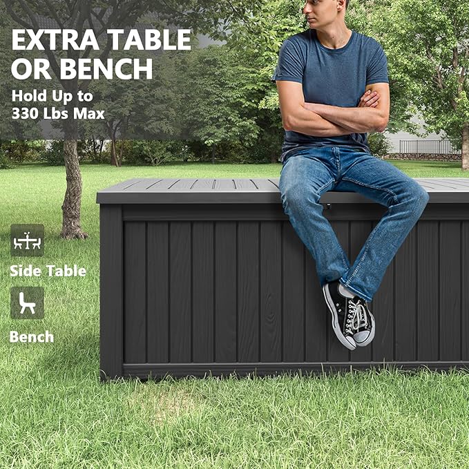 Outdoor Storage Box Waterproof, 180 Gallon Deck Box Indoor and Outdoor Use, Backyard Storage Box with Lockable Lid for Package Delivery Box, Patio Furniture Cushions, Pool Accessories, Garden Tools