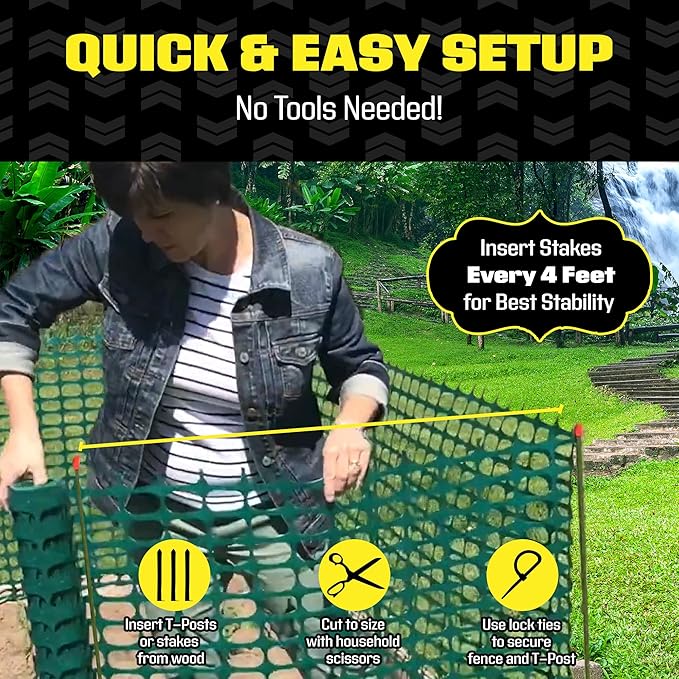 BOEN 4' x 50' Green Temporary Fencing, Mesh Snow Fence, Plastic, Safety Garden Netting, Above Ground Barrier, for Deer, Kids, Swimming Pool, Silt, Lawn, Rabbits, Poultry, Dogs