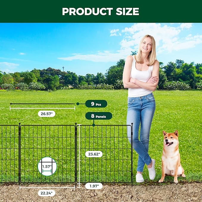 FXW Decorative Garden Fence for Yard - 24in(H) x 14.8ft(L) 8 Panels - Metal Fencing Panels - Animal Barrier Border for Dogs & Rabbits, Flower & Plant Edging