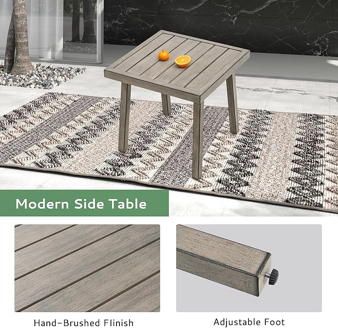 3-Piece Patio Conversation Bistro Sets, Outdoor Aluminum Bistro Sets with Thick Cushion, Modern Side Table and Chairs Set of 2, Rustproof and Waterproof for Porch Deck Garden, Grey