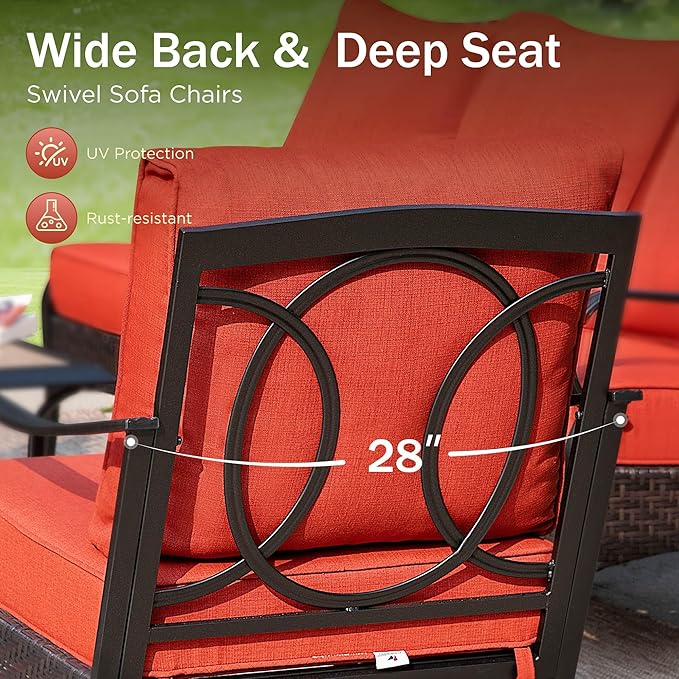 PHI VILLA Patio Rocking Chairs Set of 2, Outdoor Wicker Chairs with Thick Cushion, All Weather High Back Outdoor Furniture for Balcony Porch and Yard
