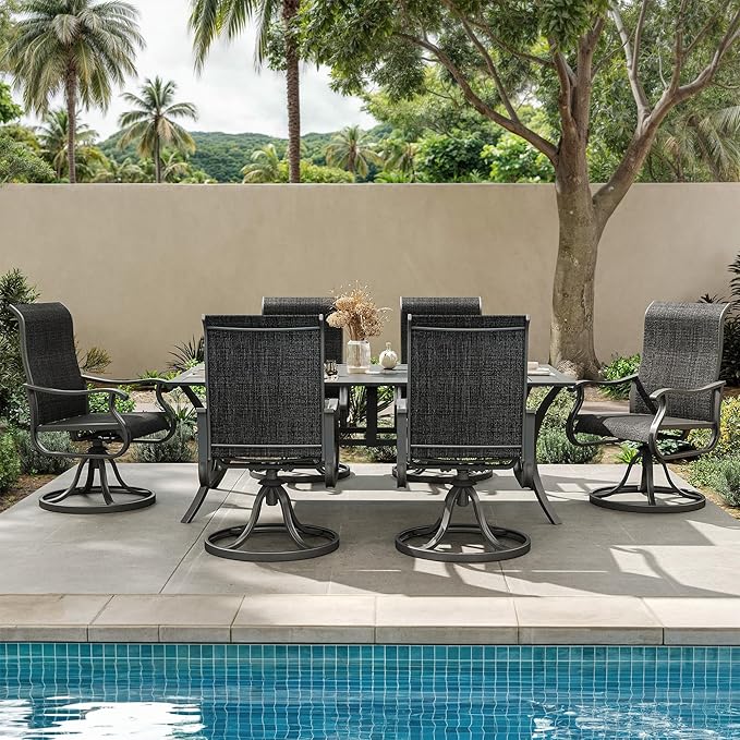 Amopatio Patio Swivel Chairs Set of 6, Outdoor Swivel Rocker Dining Chairs with All Weather Textilene High Back & Metal Frame, for Backyard Deck Lawn Garden (Dark Grey)