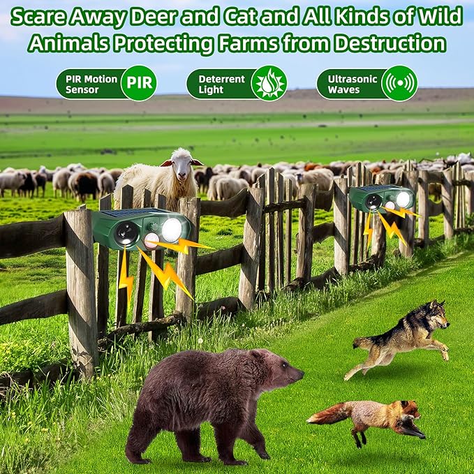 4Pack Solar Ultrasonic Cat Repellent Outdoor Animal Repellent with Flash Light&USB Charge Waterproof Animal Deterrent Devices Deer Repellent Devices for Rabbit Squirrel Skunk Repellent for Yard