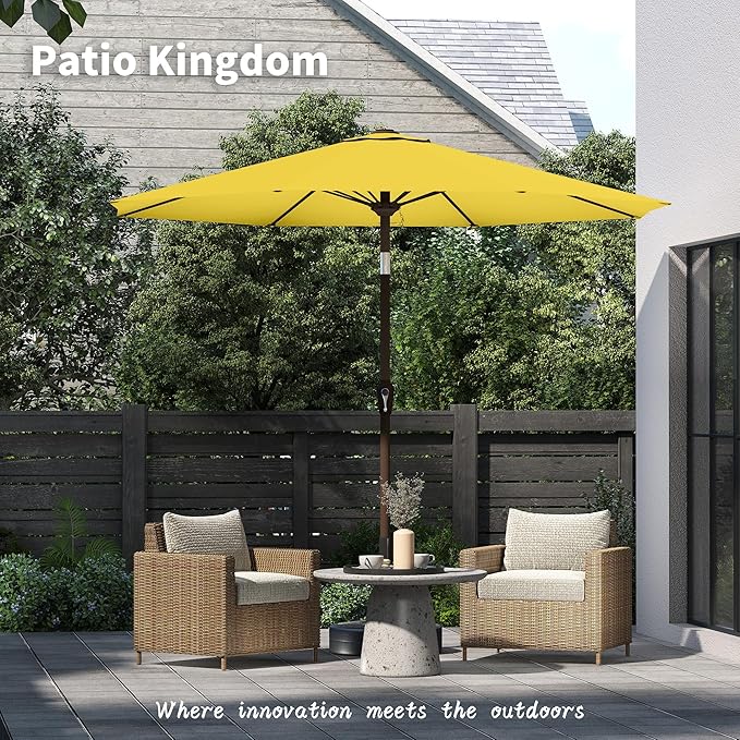 PatioKingdom 11FT Patio Umbrella,Outdoor Umbrella with Push Button Tilt and Crank,Market Table Umbrella with 8 Sturdy Fiberglass Ribs UV Protection(Yellow, 11FT)