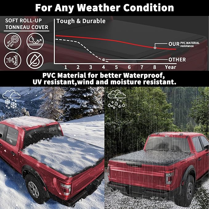 Soft Roll Up Truck Bed Tonneau Cover Compatible for 2007-2013 Chevy Silverado/GMC Sierra 1500 Fleetside 6.5FT 78.9nch