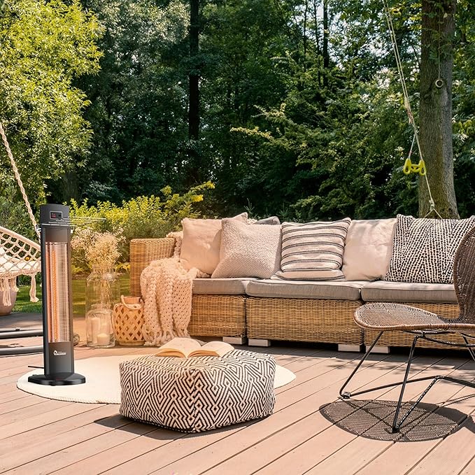 DR. INFRARED HEATER DR-298 Freestanding Portable Infrared Space Heater, 1500W Indoor Outdoor Use, Wall/Ceiling Mountable, Remote Control, 3 Heat Settings, Timer, Tip-Over & Overheat Protection, Black