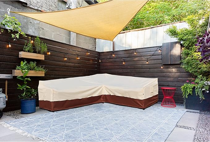Outdoor Sectional Cover-L-Shaped Patio Furniture Covers Waterproof Rip-Stop Anti-UV 600D Outdoor Couch Sofa Cover with 3 Air Vents, Left-facing, 120''L(90''L)35''D35H"