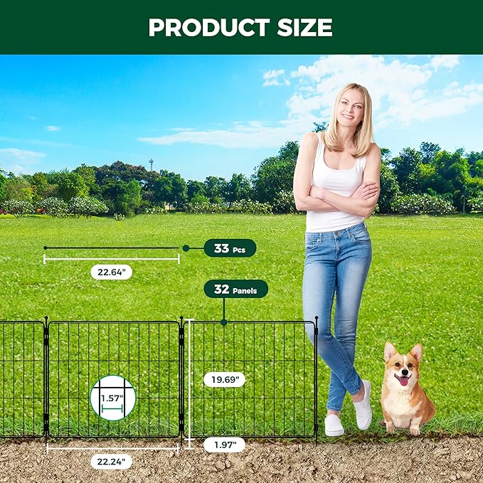 FXW Decorative Garden Fence for Yard - 20in(H) x 59.2ft(L) 32 Panels - Metal Fencing Panels - Animal Barrier Border for Dogs & Rabbits, Flower & Plant Edging