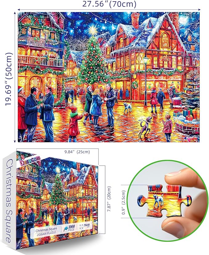 Beautiful Cityscape 1000 Piece Jigsaw Puzzle, Night Scene Art, Colorful European Town Canal Landscape