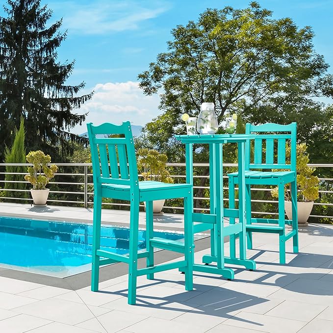 Nalone Outdoor Adirondack Chairs and Table Set - HDPE 3 Piece Garden Set with Bar Stools (Aruba)