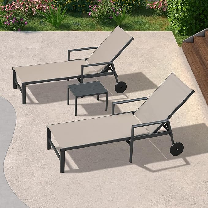 PURPLE LEAF Outdoor Chaise Lounge 4 Pieces Aluminum Recliner Chair with Wheels and Armrests Loungers for Pool Backyard Deck Taupe Patio Lounge Chair