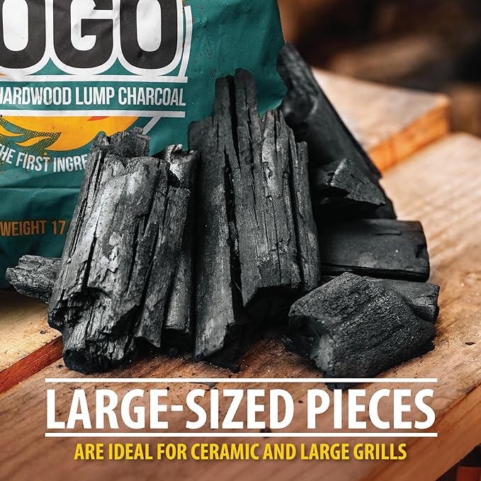 FOGO Brazilian Blend Hardwood Lump Charcoal, Natural, Large Sized Lump Charcoal for Grilling and Smoking, Restaurant Quality, 17.6 Pound Bag