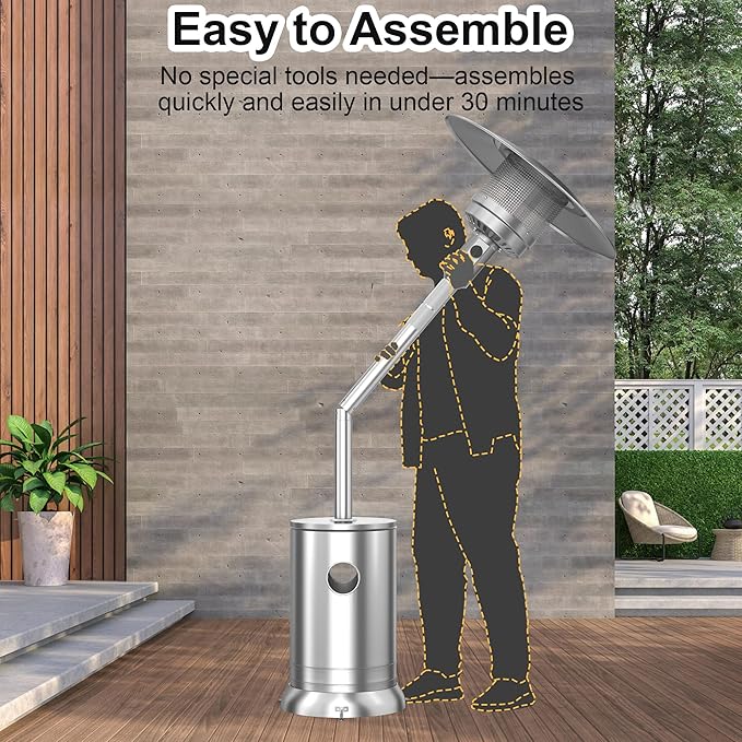 50,000 BTU Stainless Steel Propane Patio Heater, Double-Layer Burner with Round Table Design, Outdoor Space Heater with Wheels for Garden, Patio & Residential Use
