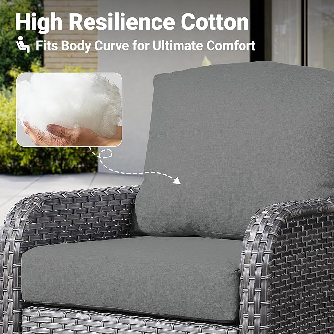 ovios 2 Pieces Patio Furniture Set, Outdoor Wicker Chairs of 2, All Weather High Back Rattan Chairs 2-Seater with Comfy Cushions for Porch Deck, Dark Grey