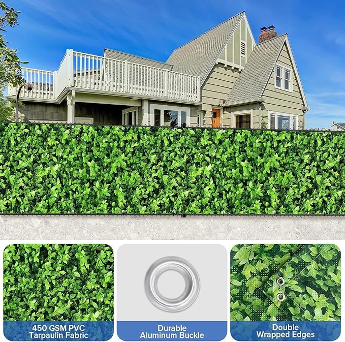 UPGRADE 4'x31'Customized PVC Privacy Fence Screen with Green Leaves Print – Outdoor Waterproof Patio Privacy Cover for Yard, Balcony, Garden Fence Decoration