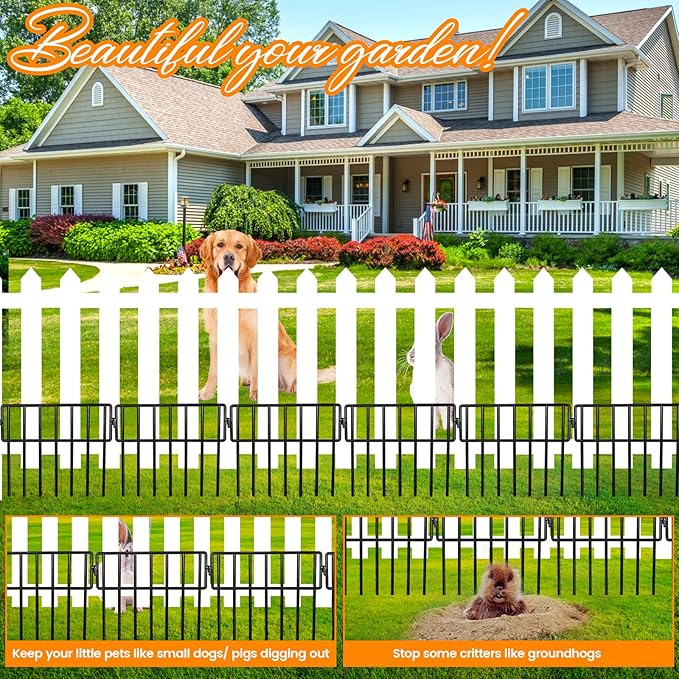 ADAVIN 54 Pack Animal Barrier Fence, 15 in(H) X 54 Ft(L) Dog Digging Fence Barrier, 1.5in Spike Spacing Rustproof Metal No Dig Garden Fences for Dog Rabbit, Fences Blocker for Outdoor Yard Patio