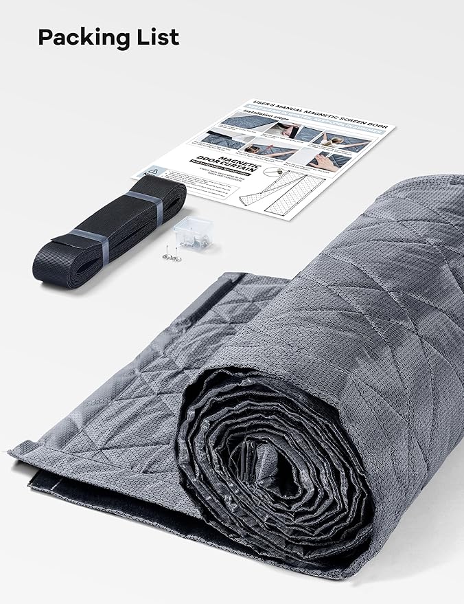 Magnetic Thermal Insulated Door Curtain, Fit Size up to 36 x 80 Inches, Thermal Door Curtain Filled with Thick Cotton to Keep Warm Winter, Doorway/Front/Back/Basement, Grey, Diamond