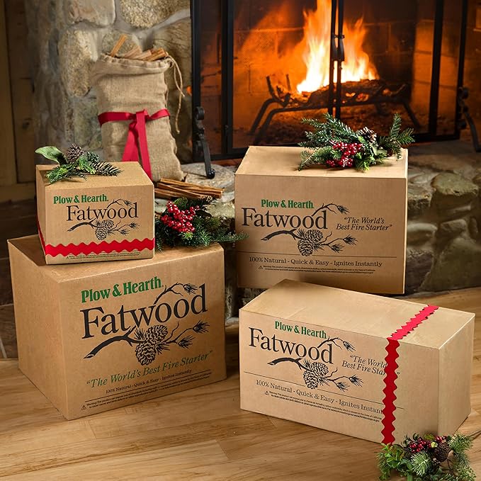 Plow & Hearth 25 LBS Fatwood Fire Starter Sticks Organic Kindling, Easy Ignition Fat Wood, All Natural Firestarters for Fire Pit, Wood Stoves, Fireplaces, Campfires, Bonfires, BBQ