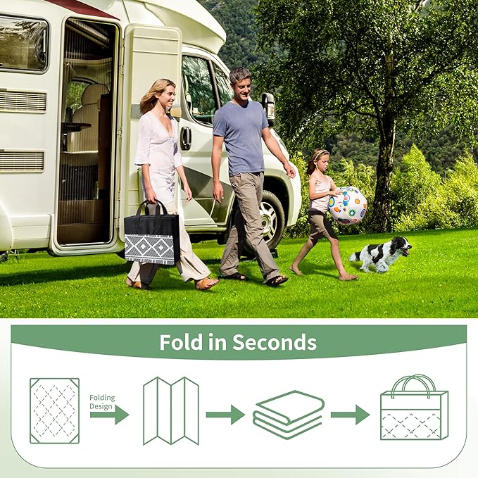 GENIMO Outdoor Rug Waterproof for Patio Decor, 6'x9' Reversible Plastic Straw Area Carpet, Camping Outside Mat for Outdoor, RV, Deck, Camper, Balcony, Picnic, Grey & White