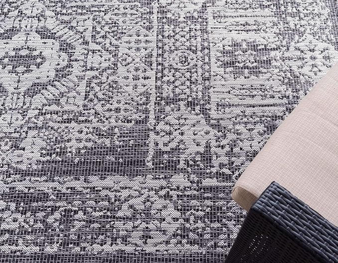 Unique Loom Outdoor Traditional Collection Area Rug - Timeworn (9' x 12' Rectangle, Charcoal Gray/ Gray)