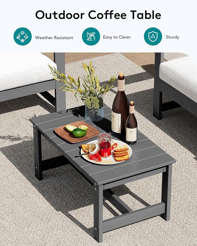 SERWALL 8 Pieces HDPE Outdoor Conversation Sofa Set with Cushions, All Weather Use Couch Loveseat Furniture Set with Pads, Outdoor Social Sofa Coffee Table Set, Grey Frame with Khaki Cushions