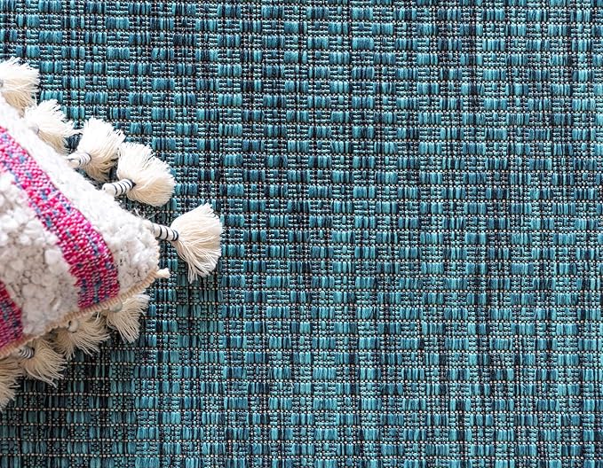 Unique Loom Outdoor Border Collection Area Rug - Soft Border (6' 1" x 9' Rectangle, Teal/ Ivory)