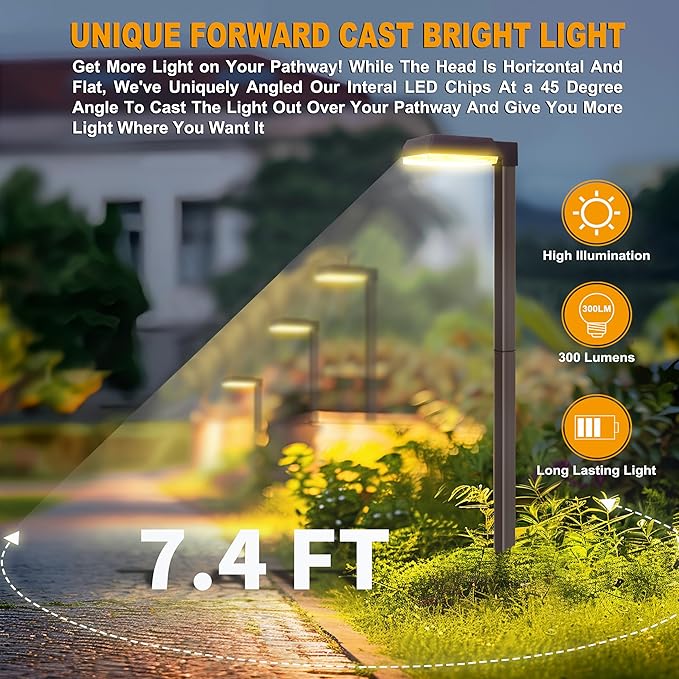 Bobcat Solar Pathway LED Lights Super Bright 300 lumens with 2-in-1 Warm White and Daylight Modes, Dark Brown Solar Lights Outdoor Waterproof for Path, Sidewalk, Driveway or Walk Way Light(4 Pack)