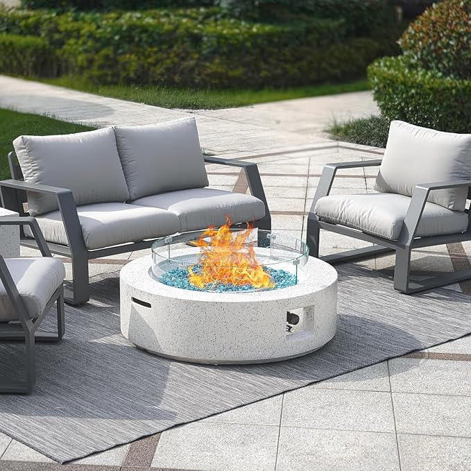 NAGA HABNA 41 Inch Propane Fire Pit Table, Rectangle Outdoor Fire Table w Glass Wind Guard (50,000 BTU), 2 Piece Gas Fire Pit w Blue Fire Glass for Garden, Pool, Backyard