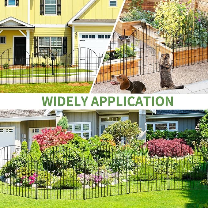 Decorative Metal Garden Fence 5 Panels, 32in (H) x 11.8ft (L) No Dig Dog Fence Outdoor for Yard, Temporary Rustproof Metal Wire Rabbit Dog Garden Border Fencing for Patio